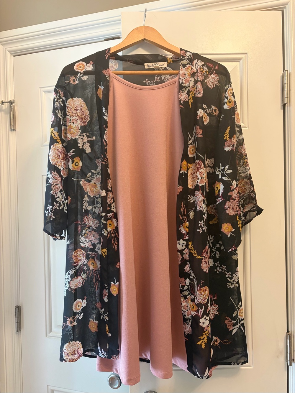 Wallflower pink skinny strap dress with floral layer. Size small.